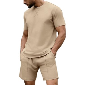 Conjunto de Verano 2026 para Hombre, Camiseta Blanca de Cuello Redondo con Pantalones Cortos Negros, Ropa Casual Transpirable de Algodón Tejido, Color Sólido - Product Image 2