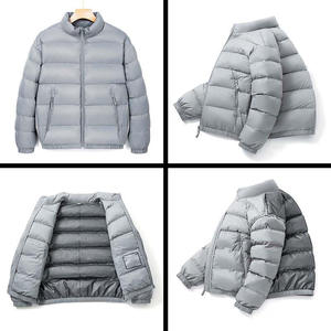 <b>Men's</b> Solid Color Puffer <b>Jacket</b> Windproof Zipper Closure Stand Collar Casual Winter Outerwear 100% Polyester Thick Filling - Product Image 5
