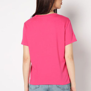 T-shirt à manches courtes col rond rose pour femme, coupe classique, couleur unie, jersey décontracté en coton, à porter au printemps et en été - Product Image 5