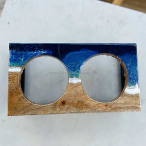 Alimentador ecológico de madera para gatos con soporte de acero inoxidable antideslizante, cuenco de comida y agua de hierro forjado de hueso de resina para mascotas, dueños de perros - Product Image 5