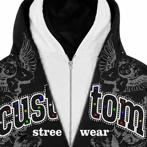 Custom Double Layered Zip Up Hoodie Men Rhinestone Graphic Heavyweight Cotton Vintage Y2K Angel Oversized <b>Punk</b> Streetwear <b>Jacket</b> - Product Image 4
