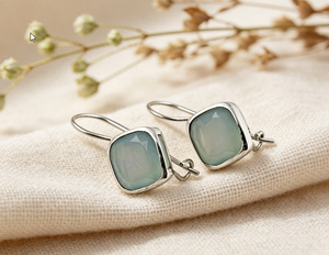Art Palace 925 Silver <b>Opal</b> Drop <b>Earrings</b> Geometric Bezel Setting Minimalist Women's Everyday Wear Jewelry - Product Image 2