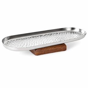 Bandeja de Servicio Plateada de Lujo, Bandeja Decorativa de Acero Inoxidable con Borde Acanalado, Plato Rectangular de Metal para Bodas, Fiestas y Mesas de Hotel - Product Image 3