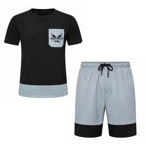 Conjunto de Camiseta y Pantalones Cortos de Verano para Hombre EKIN'IMPEX, Atuendo Informal Transpirable de Dos Piezas, Cuello Redondo, Tejido de Punto, Logotipo Personalizado, Ropa Deportiva - Product Image 1