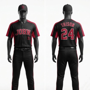 Uniforme de Béisbol Unisex Premium, 100% Poliéster, Malla de Alto Rendimiento, 120 GSM, Paneles Laterales Negros y Rojos, Personalizado, Talla Grande - Product Image 1