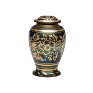 Urnes funéraires pour adultes en laiton de haute qualité avec gravure, finition or et noir, pour cendres humaines. - Product Image 1