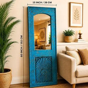 Vintage Wooden Wall <b>Mirror</b> Distressed Blue Console <b>Mirror</b> <b>Arched</b> Panel Decorative <b>Full</b> <b>Length</b> <b>Mirror</b> for Living Room Bedroom - Product Image 3