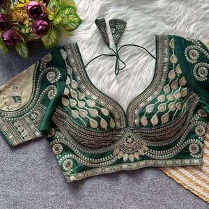 Designer Gold Jari And Sequence Work And Rani Cut Work With Tricot Fusing Italian <b>Silk</b> Fully Stitched Readymade <b>Blouse</b> - Product Image 2