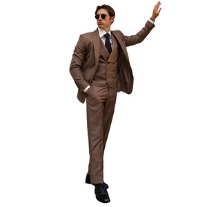 Costume homme marron en polyester à simple boutonnage avec gilet, tenue de soirée formelle pour adultes - Product Image 1