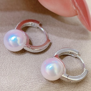 Hot Selling S925 Pure Silver Ice Queen <b>Hoop</b> <b>Earrings</b> 10-11MM Pearl Diameter <b>Fine</b> Jewelry - Product Image 3