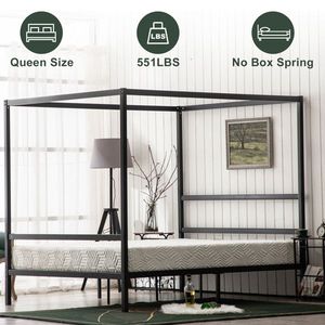 Letto con Zanzariera in Ferro Nero a Tubo Quadrato, Tre Testiere Orizzontali, Coda del Letto Singola Orizzontale, Struttura in Metallo King Size - Product Image 3