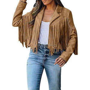 2025 OEM Original chaqueta de cuero de vaca marrón para mujer precio al por mayor bajo Moq 100% chaqueta de flecos de moda de invierno de alta calidad - Product Image 3