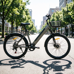 Vélo électrique de ville 26 pouces, vélo de banlieue 7 vitesses, moteur à moyeu arrière, cadre en acier carbone avec panier - Product Image 4