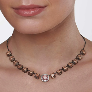 <b>Silver</b> Plated <b>Choker</b> Necklace With Cushion Cut Cubic Zirconia Stones Geometric Design For Women's Party Jewelry - Product Image 3