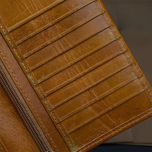<b>Genuine</b> <b>Leather</b> Long <b>Wallet</b> For Men Slim Checkbook Cover Luxury Business Card Holder Multi Slot Bifold Purse With Zipper Pocket - Product Image 3