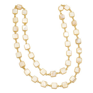 Charmes de mariage chrétiens perlés, plaqués or laiton, avec incrustation vintage en forme de carré sans fin de 32 pouces, en nacre, cadeau idéal - Product Image 1