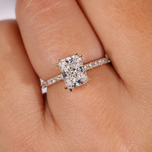 Anillo Radiante Halo Oculto en Oro Amarillo con Diamante Cultivado en Laboratorio de 1.75 Quilates, Anillo de Compromiso, Anillo de Boda, Joyería, Anillo de 14k - Product Image 1