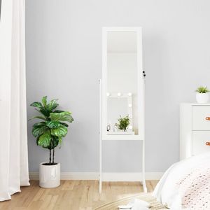 <b>Free</b> <b>Standing</b> <b>White</b> <b>Mirror</b> Jewellery Cabinet with LED Lights - Product Image 1
