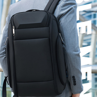 Sac à dos en polyester noir grande capacité avec port de chargement USB, fermeture éclair, unisexe, pour voyage et école