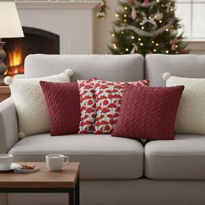 SOGA 6-Piece Red and White Decorative Pillowcase Set Cable Knit <b>Boucle</b> Ginkgo Leaf Textured <b>Cover</b> for Living Room <b>Sofas</b> - Product Image 6