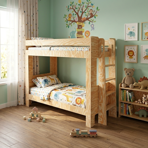 DISICO Convertible Bunk <b>Bed</b> Twin Size American <b>Pine</b> Plywood Rustic Design for Kids Natural Color - Product Image 6