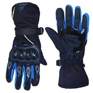 Guantes de Motocicleta Negros Lisos de Cuero Azul con Pantalla Táctil, Ecológicos, Térmicos, Deportivos, para Exteriores, para las Cuatro Estaciones, con Forro de Piel hasta la Muñeca - Product Image 1