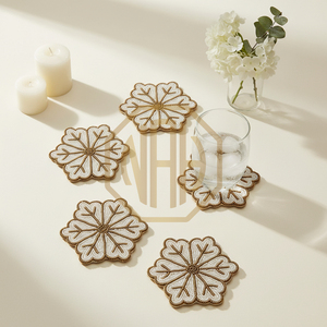 Posavasos de Té con Cuentas Hechas a Mano, Edición de Lujo, Ecológico, 10 mm de Grosor, Moderno y Elegante, con Diseño de Cruz Dorada y Perlas Blancas Decorativas - Product Image 5