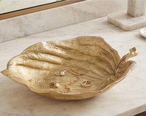 Bol décoratif en forme de feuille d'or de qualité supérieure, fait main, en métal sculpté, design glamour, pour cadeaux de mariage, décoration élégante de table - Product Image 5
