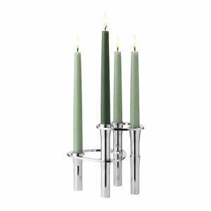 Candélabre moderne en métal argenté à 4 bras, porte-bougie conique chromé, centre de table en acier inoxydable, décoration de mariage de luxe - Product Image 1