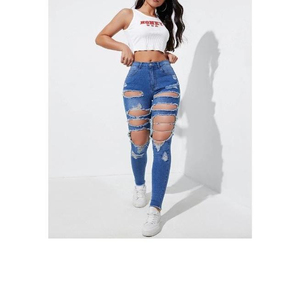 Jeans de Mezclilla Rectos Desgastados de Alta Calidad con Diseño Personalizado para Mujer, Pantalones Holgados Azul Claro, Proveedor de BD - Product Image 4