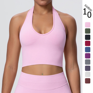 Women's <b>Navy</b> Blue Scoop Neck Convertible Strap Sports Bra Seamless Breathable Mid Waist Yoga Shorts with Front Logo - Product Image 1