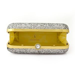 Pochette de soirée tendance à carreaux, design élégant, argentée scintillante, avec bandoulière amovible pour femmes, sacs à main - Product Image 6