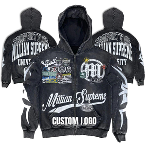 Hoodie à capuche tendance, effet délavé, coupe oversize, personnalisable, style vintage, pour homme, avec fermeture éclair intégrale et imprimé graphique - Product Image 6