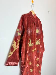 <b>Women</b> Velvet Suzani Embroidery Knitted Cotton Filled Bomber <b>Jacket</b> Floral Bohemian Ethnic Designer Lightweight - Product Image 5