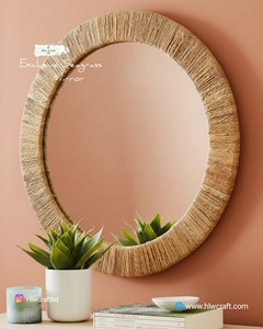 <b>Round</b> Seagrass Nordic Wall <b>Mirror</b> Handmade Woven Decorative Hanging <b>Mirror</b> for Living Room Bedroom Entryway <b>Bathroom</b> - Product Image 3