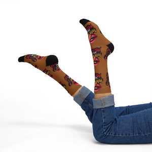 Custom Designs Printed Crew <b>Socks</b> Men's Digital Print Brown Red Lips Pattern Breathable Knitted Summer Daily Wear - Product Image 3