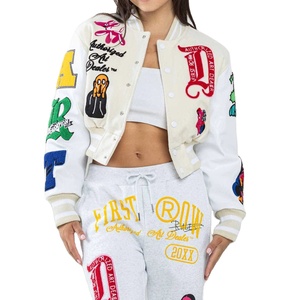 Veste universitaire en tricot brodée pour femmes 2025, respirante, veste bomber de baseball d'hiver, streetwear, design artistique, laine, cuir - Product Image 3