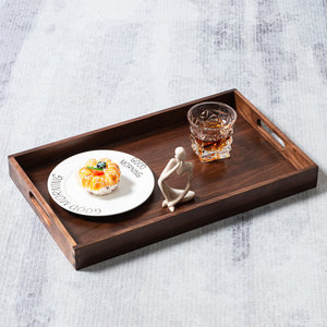 Plateau de service rectangulaire moderne en bois brun foncé avec poignées, plateau de table basse, plateau pour ordinateur portable, organisateur, plateau de service - Product Image 5