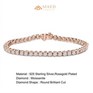Rose Gold Plated Round Brilliant Cut Moissanite Tennis Bracelet Unisex Hip Hop Party Fashion Jewelry Gift Elegant Style - Product Image 6