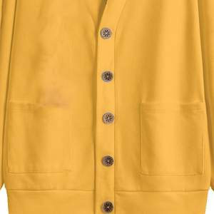 เสื้อคลุมคาร์ดิแกนคอวีสำหรับผู้หญิง สีเหลือง ทำจากผ้าขนสัตว์/แคชเมียร์ สำหรับใส่ไปโรงเรียน |   เสื้อถักแขนยาวกันหดตัว |   ชุดยูนิฟอร์มฤดูหนาวลำลองแบบสบายๆ ด้านหน้า - Product Image 5