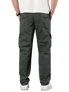 <b>Men</b> Casual Vintage Style Jogger Pants Elastic Waist Multiple Pockets Summer Workwear Regular Fit Durable Non-Stretch Fabric - Product Image 3