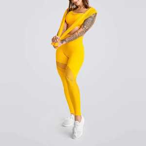 Conjunto de Yoga para Mujer, Color Sólido, Cuello Redondo, Top Corto, Leggings de Cintura Alta, 2 Piezas, Sin Costuras, Spandex/Nailon, Transpirable - Product Image 4