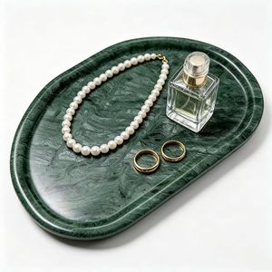 OEM Manufacturer Custom Luxury Marble Ottoman Tray With Metal Handles For Living Room Decor And Home Organization Solutions - Product Image 1