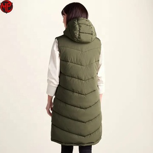 Women's <b>Long</b> Hooded Puffer <b>Vest</b> Quilted Zip Front Solid Color Windproof Casual Outerwear Green <b>Long</b> Padded <b>Vest</b> - Product Image 6