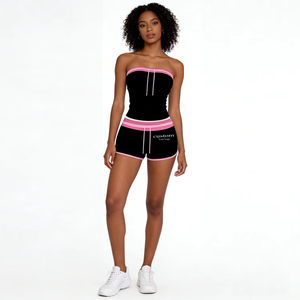 2026 Custom Embroidered Sleeveless Tube Top and Flare Shorts Two Piece Suit Outfits Tall Girl Friendly Summer Lounge Fitness Set - Product Image 5