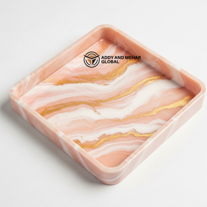 Plateau effet marbre orange terre cuite avec bord doré |   Plateau décoratif élégant en terre cuite orange effet marbre - Product Image 6