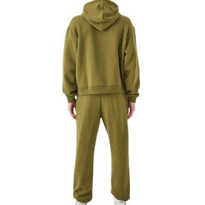 Conjunto Deportivo Unisex con Capucha en Verde Oliva, Manga Larga, Color Sólido, Corte Holgado, Transpirable, de Algodón, Ropa Casual de Otoño, Ecológica - Product Image 2