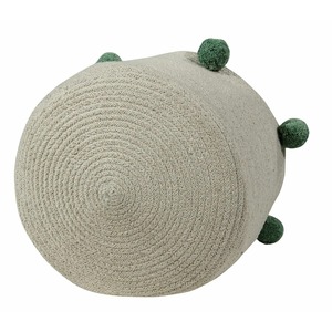 Beige Macrame <b>Basket</b> With Green Pom Pom Detail Stylish Storage Organizer For Home Decor Laundry Toys And Gifting Use From India - Product Image 4