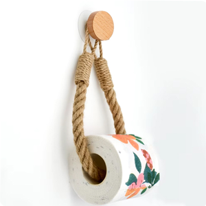 Support de papier toilette en corde pour rangement domestique, support en bois avec crochet, accessoires de décoration, porte-serviettes en papier - Product Image 1