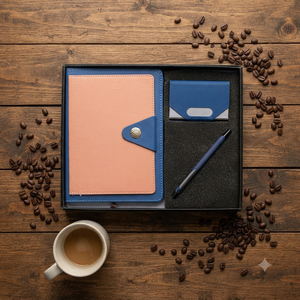 Ensemble cadeau Aurelux Premium : agenda relié en jute bleu pêche, porte-cartes, stylo, bloc-notes élégant 192 pages, professionnel, pour entreprise - Product Image 6